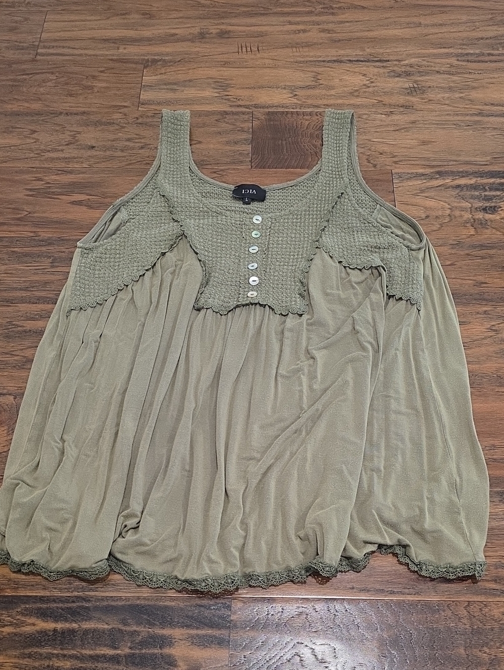 VICI Olive Green Knit-Detail Tank Top - L